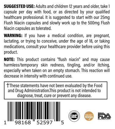 Flush Niacin 500mg 100 Capsules